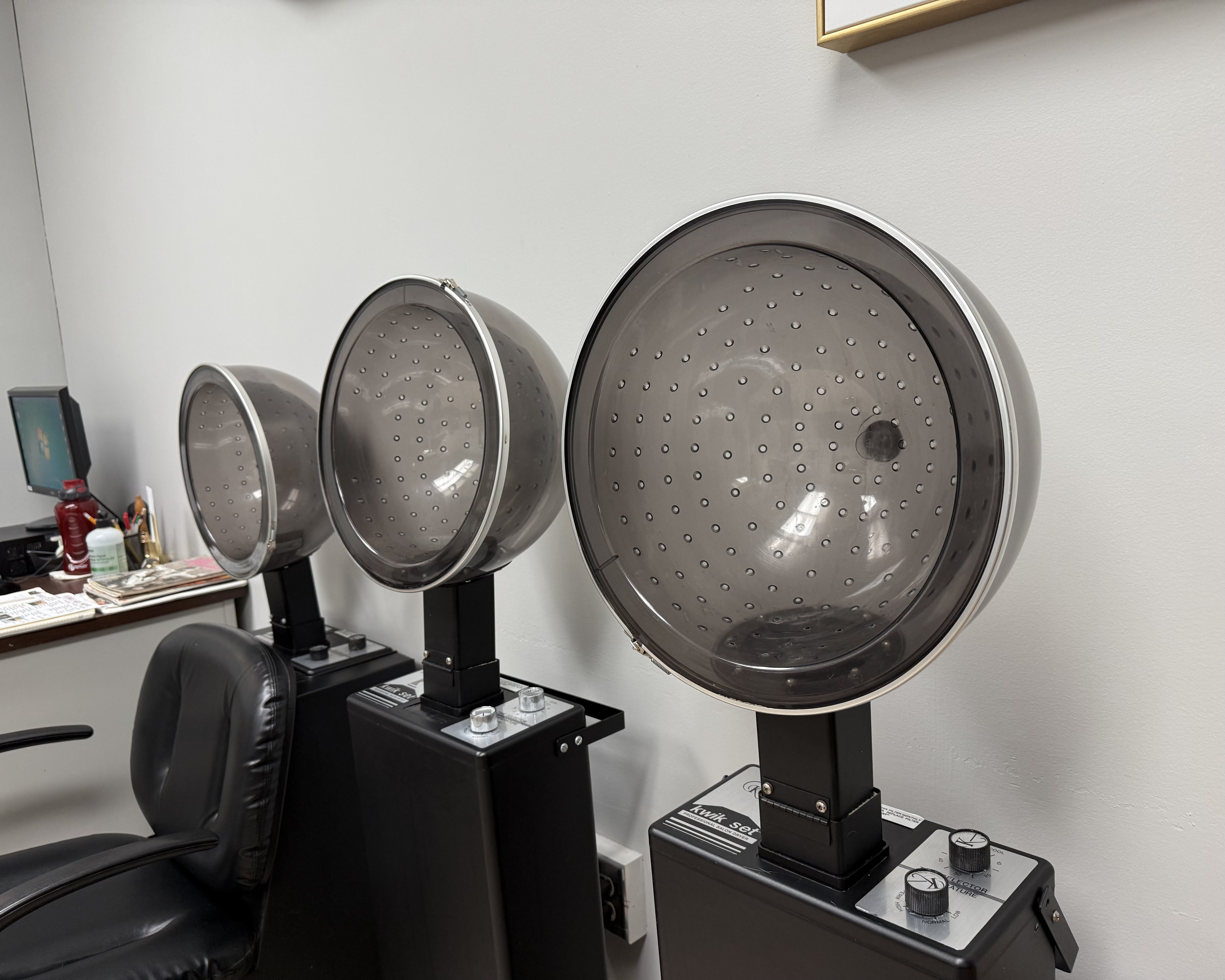 Photo of hooded hair dryers in the salon in the Nursing Home