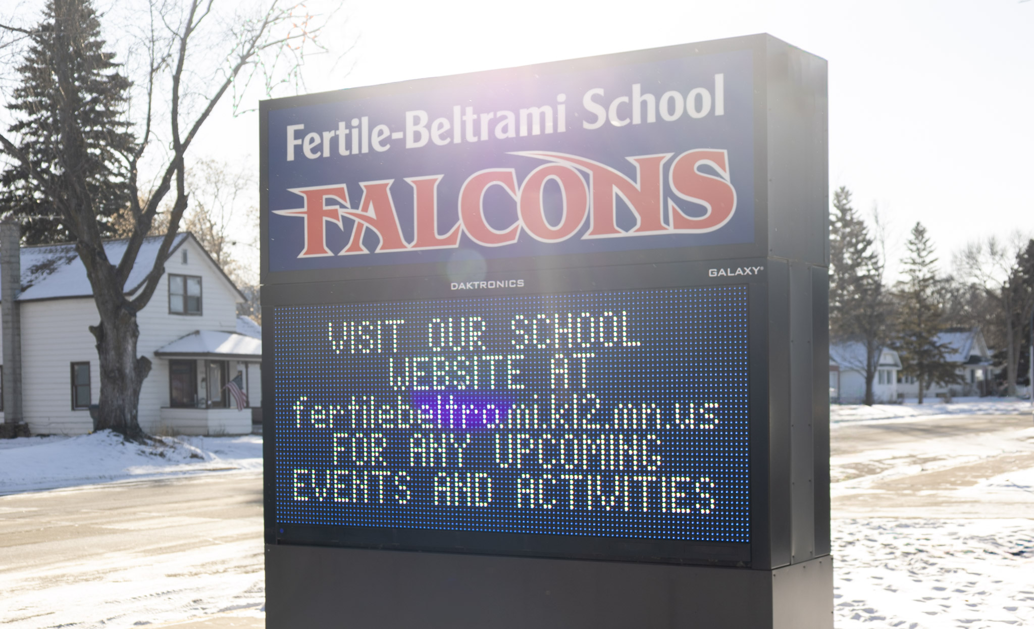 Icey, winter streets of Fertile during an E-Learning day